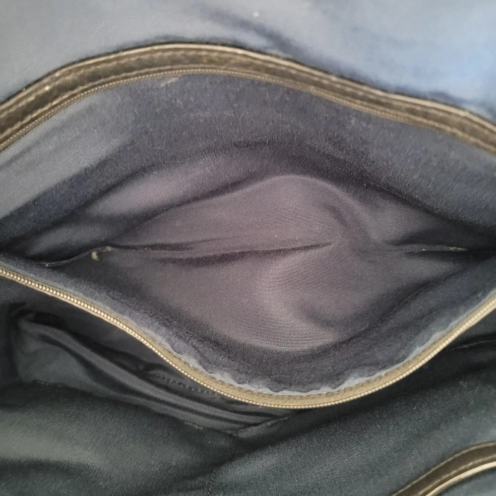 Cole Haan Black Leather Satchel Crossbody Bag Gold Hardware Braided Zip Pull